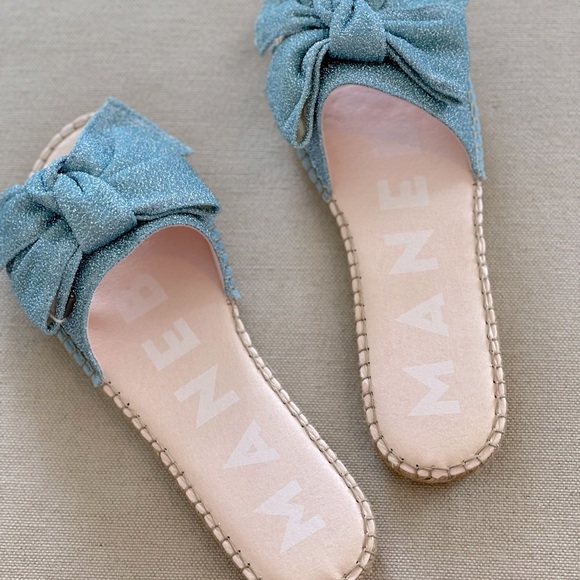 MANEBI Bow-embellished Lurex Metallic Espadrille Slides Women’s Sz 39 (US 9) NEW - Picture 10 of 10